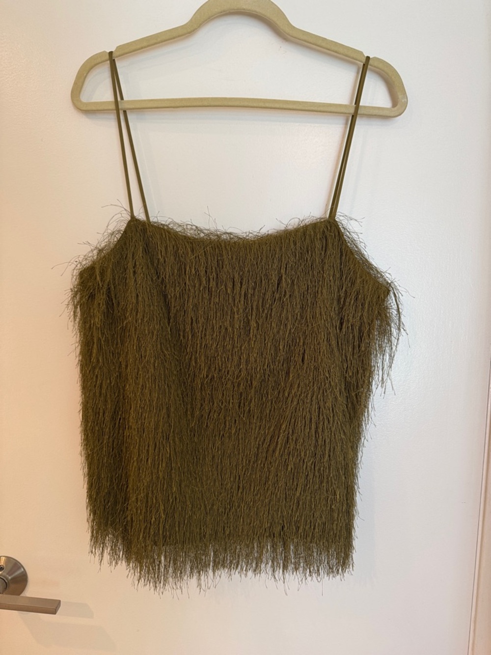 H&M Olive Green Feathered Spaghetti Strap Camisole